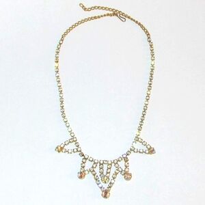 Vintage Necklace Sparkly Rhinestone Gold Tone Prong Set Adjustable Wedding Prom